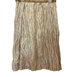 David Meister Metallic Beige Pleated Skirt Size 8,